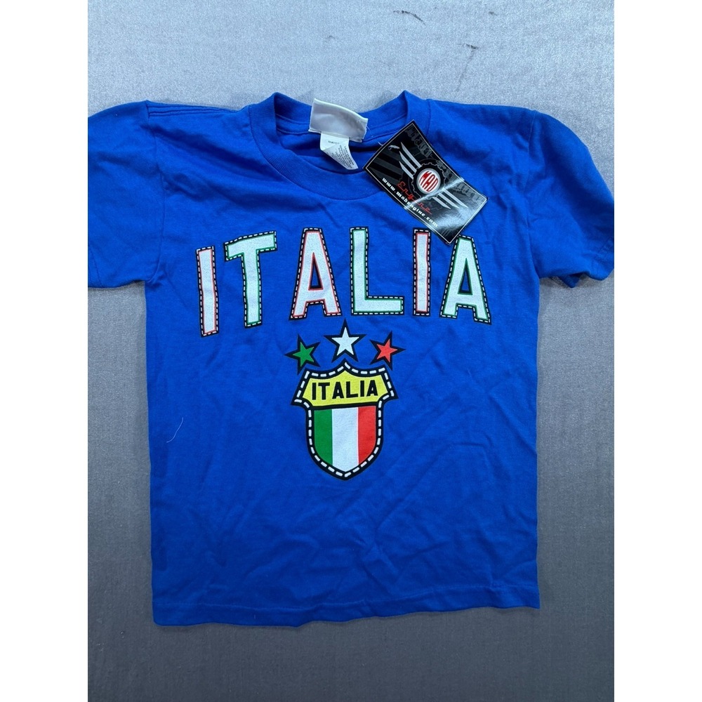 NWT Mad Engine Italy Soccer Kid Shirt Blue Medium